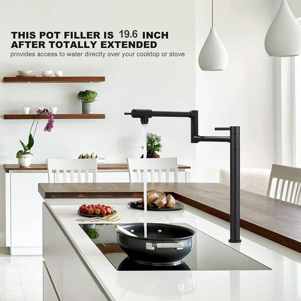 Pot Filler Faucet Wall Mount Kitchen Sink Faucet Stove Pot Filling Faucet with Double Joint Swing Arms Folding Faucet, Solid Brass Material, Lead-Free, Single Hole, Brushed Gold