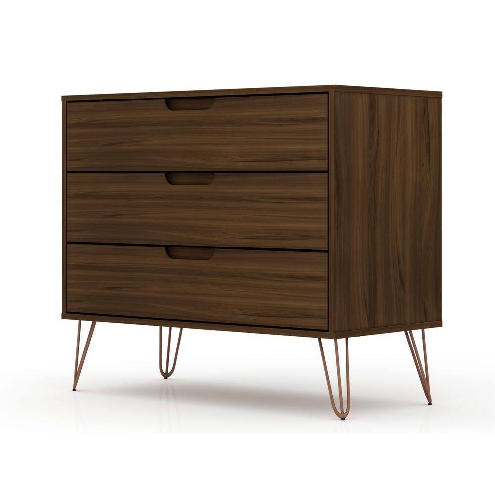 Manhattan Comfort Rockefeller Dresser Brown - Manhattan Comfort: MDF Composite Frame, 3-Drawer Storage for Bedroom, Assembly Required