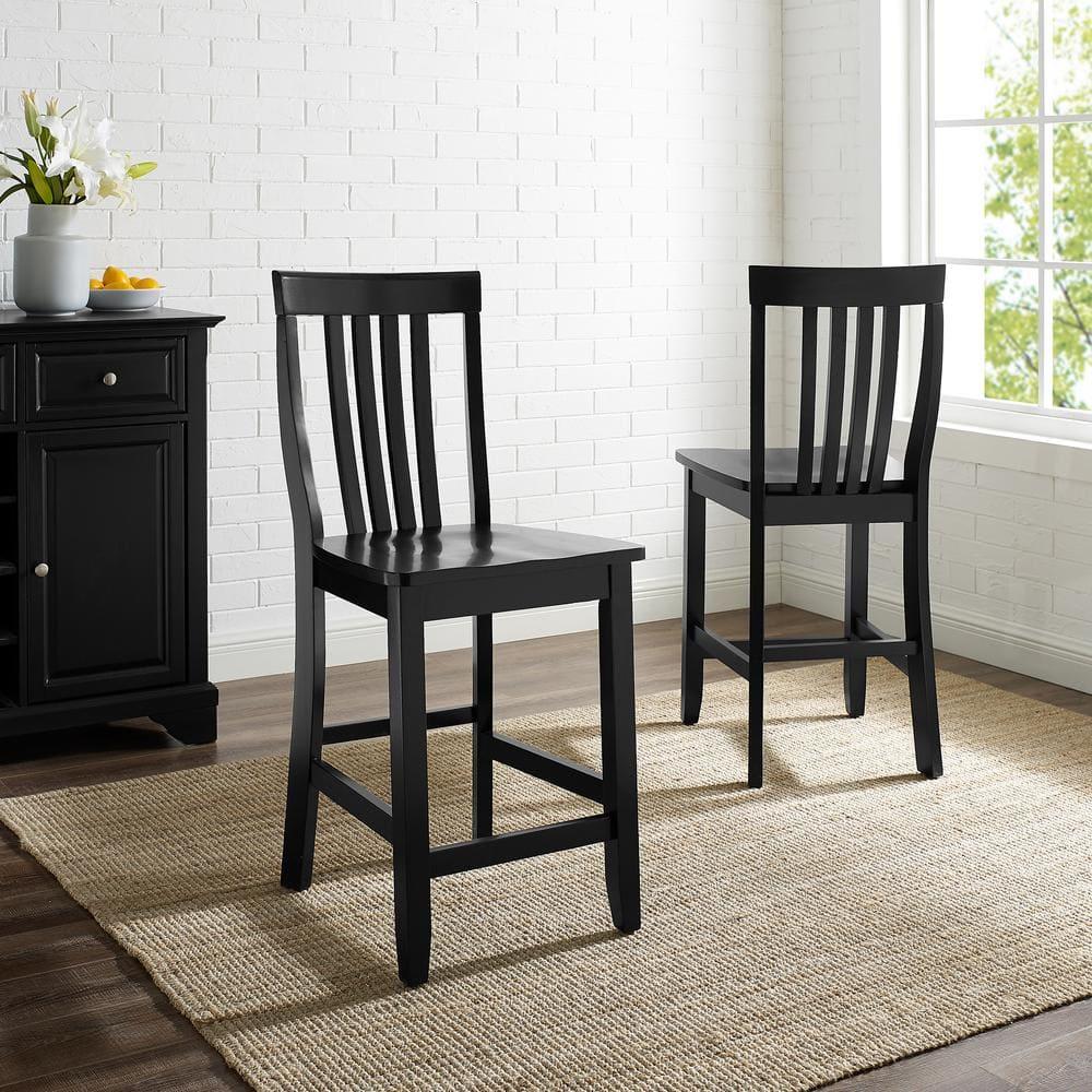 Set of 2 24" School House Counter Height Barstools, Solid Hardwood, Footrest - Crosley