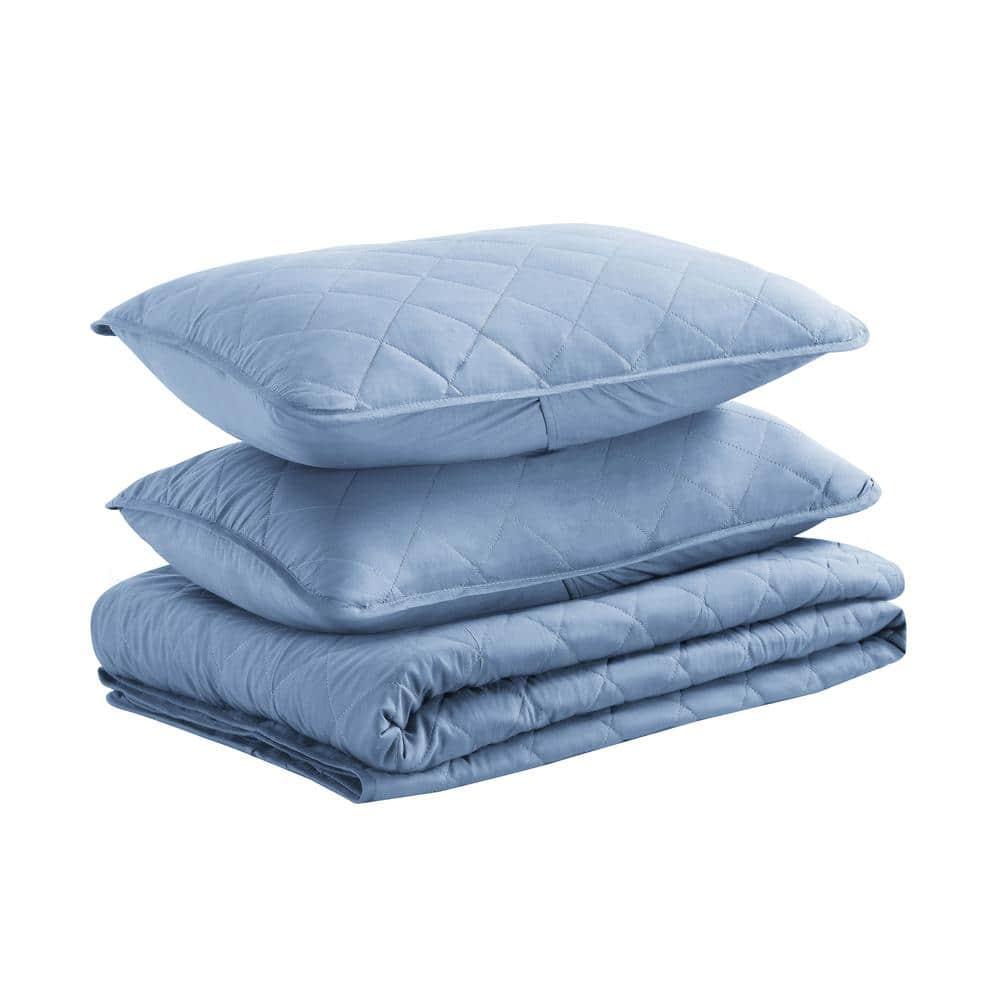 Swift Home | Essential Diamond Stitched 3-Piece Quilt Set Light Blue King/Cal King