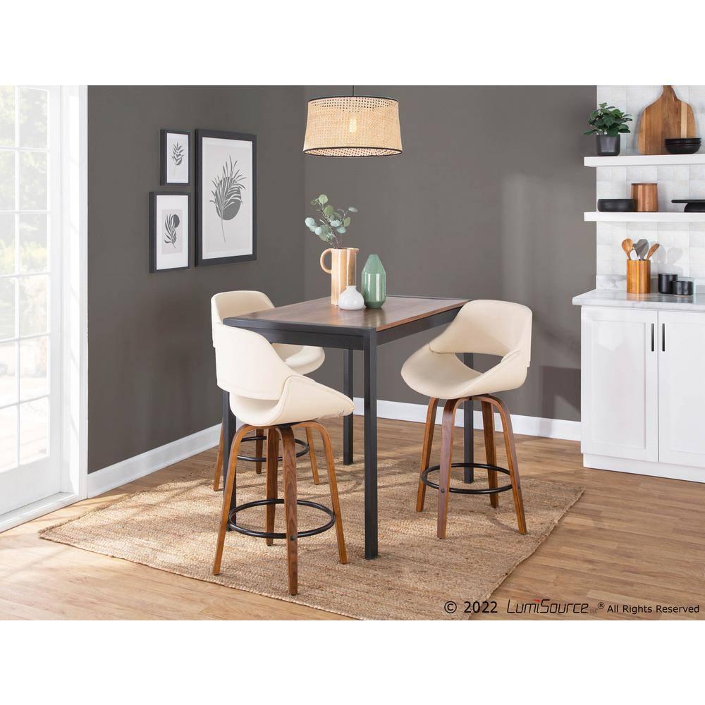 Set of 2 Fabrico PU Leather/Steel/Wood Counter Height Barstools Walnut/Cream/Black - LumiSource: Swivel, Flared Legs, Upholstered