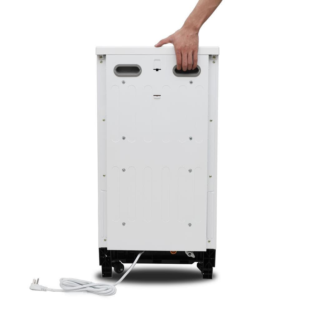 White Compact Portable Dishwasher with Stainless Steel Tub and Casters