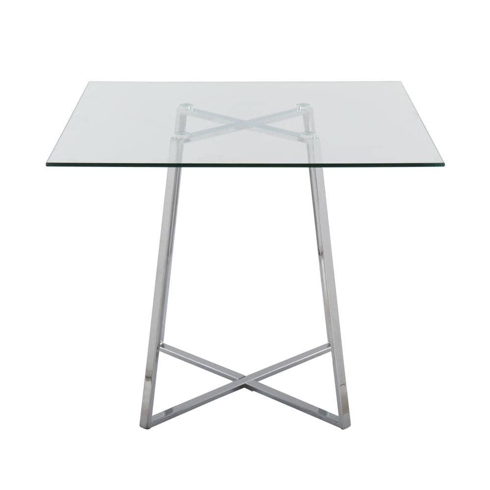 36" Cosmo Square Dining Table Chrome/Clear Glass - LumiSource: Modern Pedestal, Seats 4