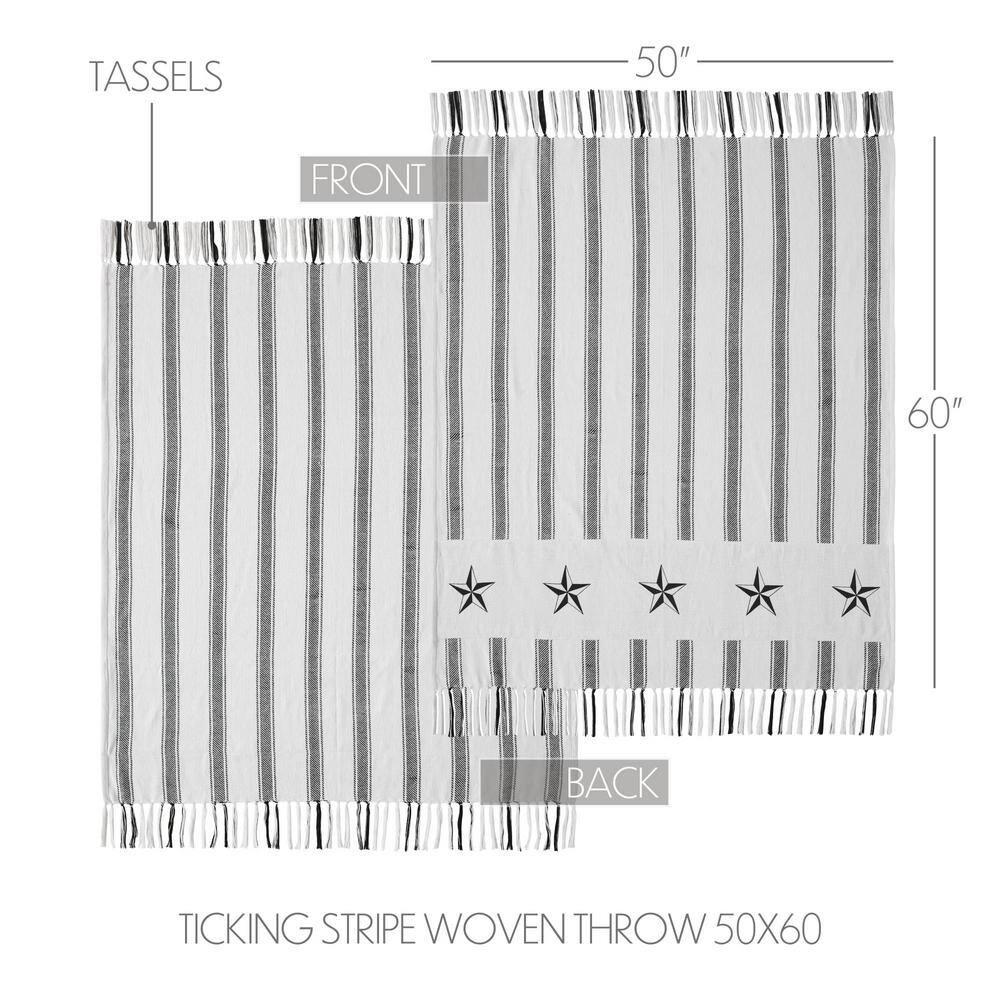 VHC Brands Sawyer Mill Black Ticking Stripe Woven Throw 50x60, Bedroom and Living Room Decor, Blanket, Cotton, Sawyer Mill Black Collection, Rectangle 60x50, Country Black