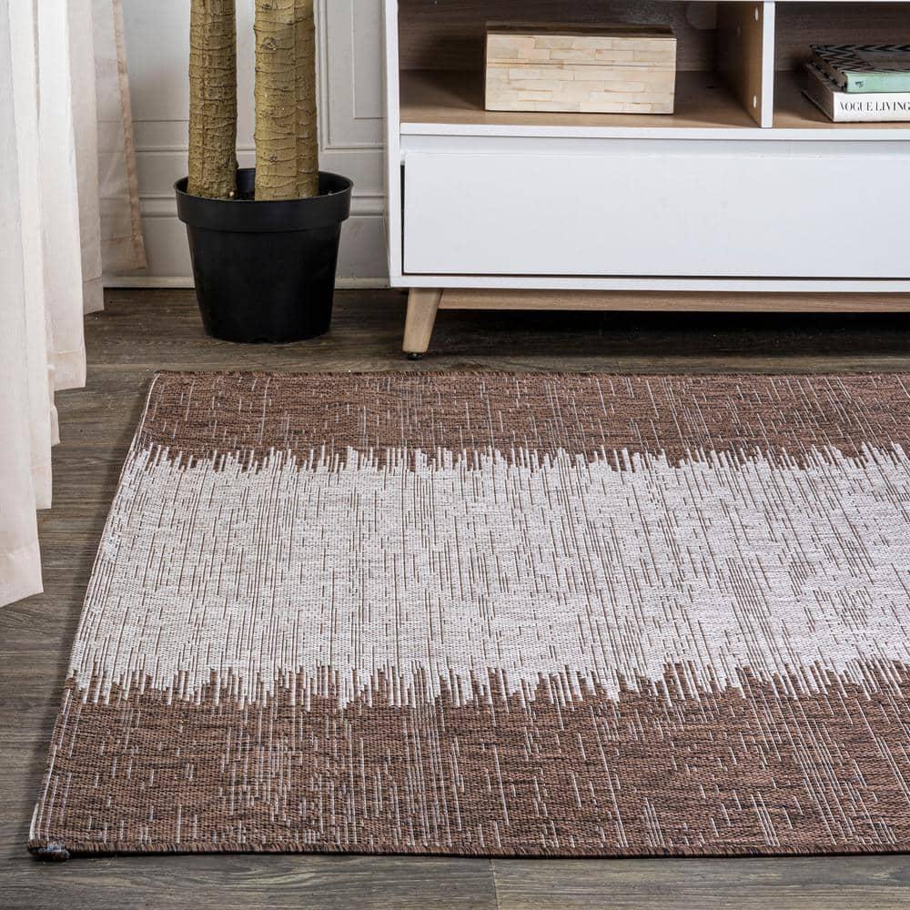 3'x5' Tavira Modern Strie' Indoor/Outdoor Area Rug, Brown/Beige - JONATHAN Y
