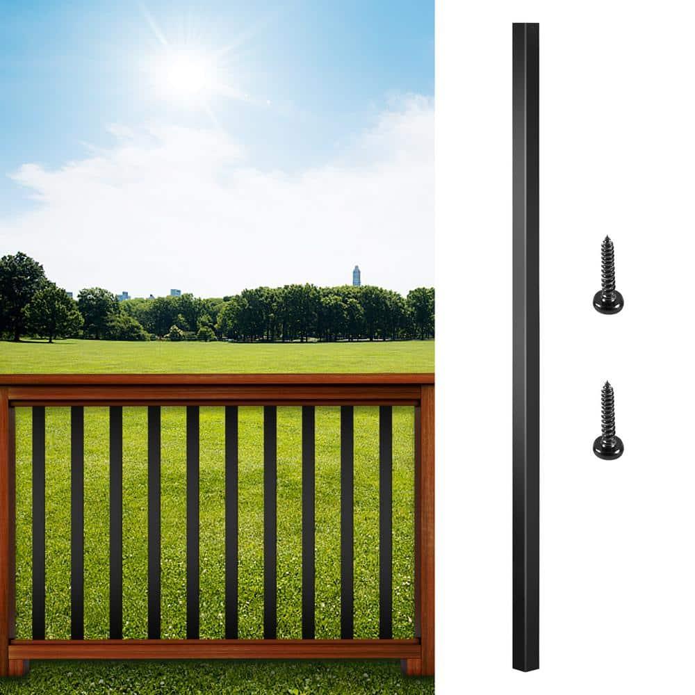 KFFKFF Aluminum Alloy Deck Railing for Wood and Composite Deck, Square Baluster for Outdoor Stair Deck Porch Deck Balusters, 101 Pack Metal Deck Spindles, 32"x0.8" Staircase Baluster with Screws
