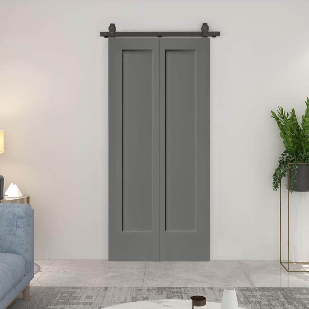 Calhome Paneled MDF Composite Bifold Barn Door with Installation Hardware Kit