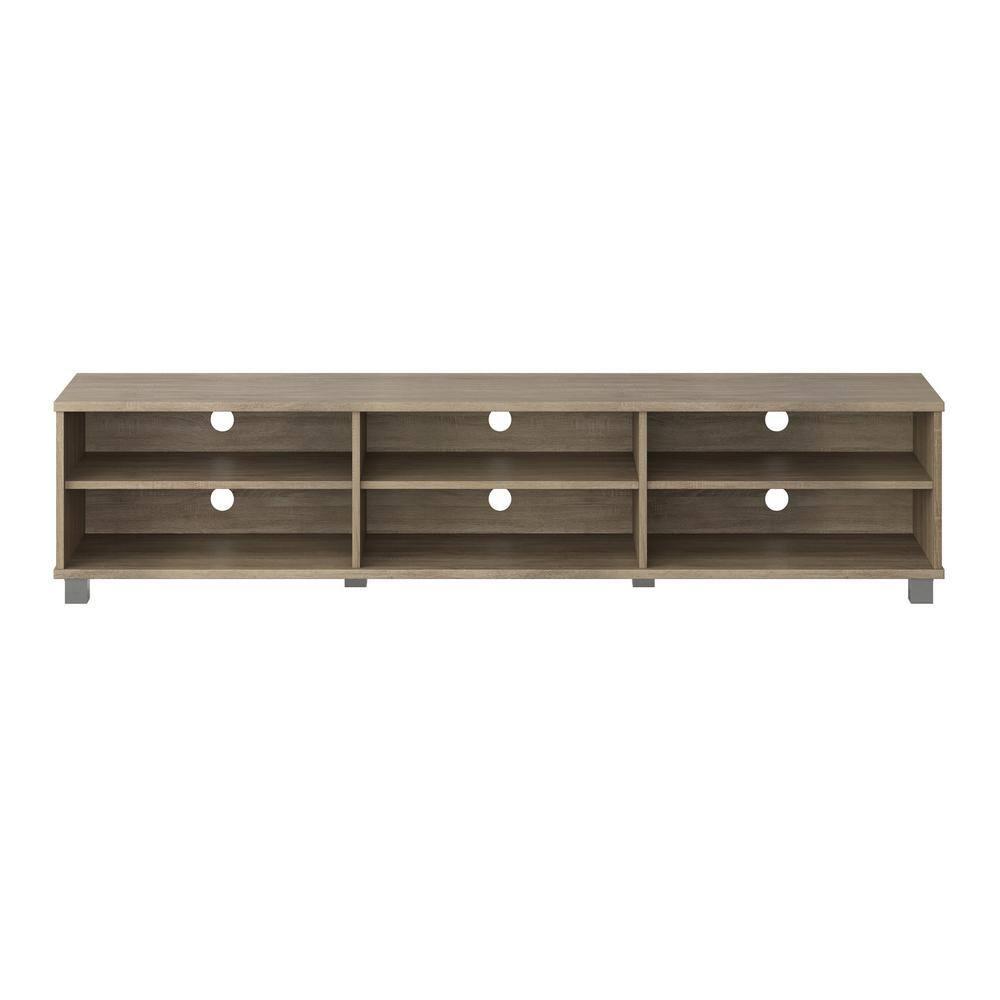 CorLiving Hollywood TV Stand for TVs up to 85" Wood Grain Brown: Modern Entertainment Center with Open Shelves