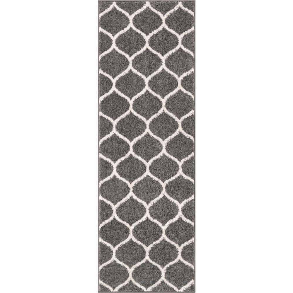 Unique Loom 2' 0 x 6' 0 Trellis Frieze Rounded Dark Gray Area Rug