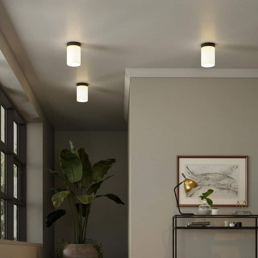 Evelyn&Zoe 6" Blackened Bronze Metal/Fabric Semi Flush Mount