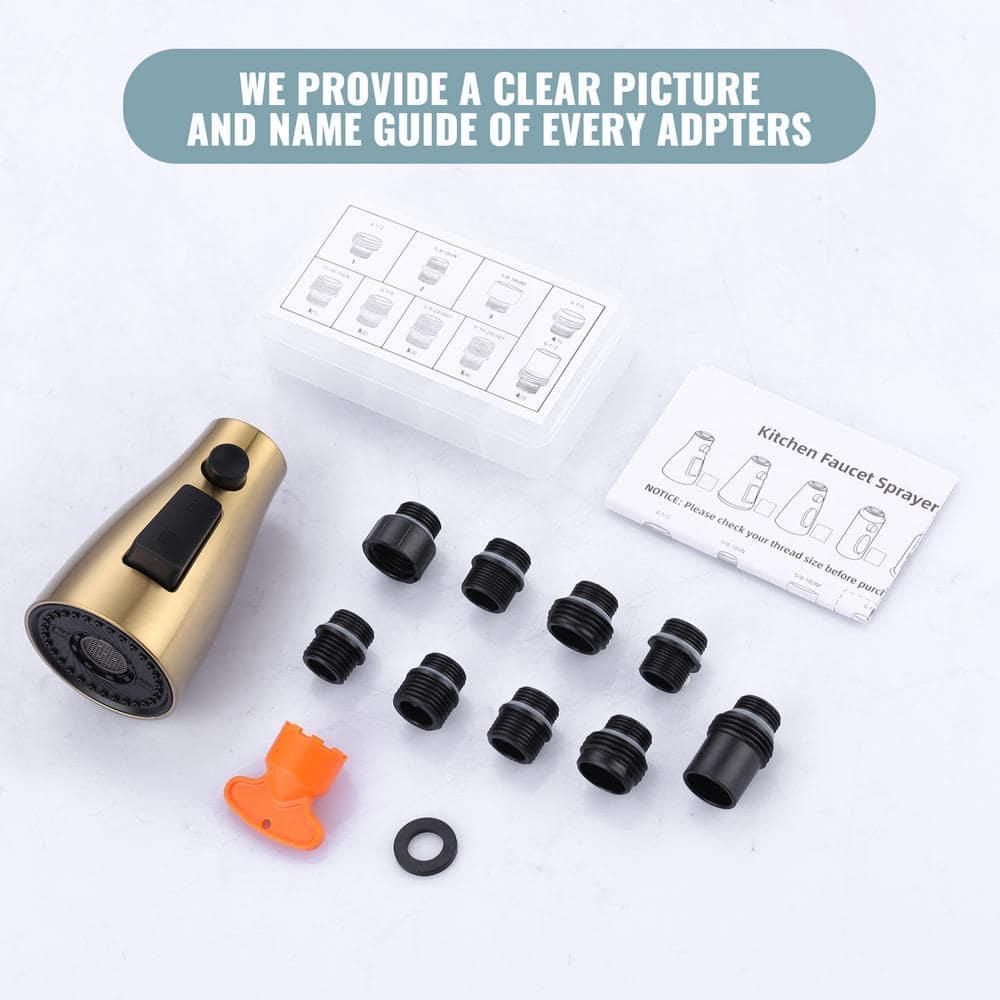 Kitchen Faucet Sprayer Head Replacement - Pull Down Faucet Spray Head with 11 Adapters, Pull Out Faucet Sprayer Nozzle, 3 Function Kitchen Tap Spray Spout Part Connector, Brushed Gold