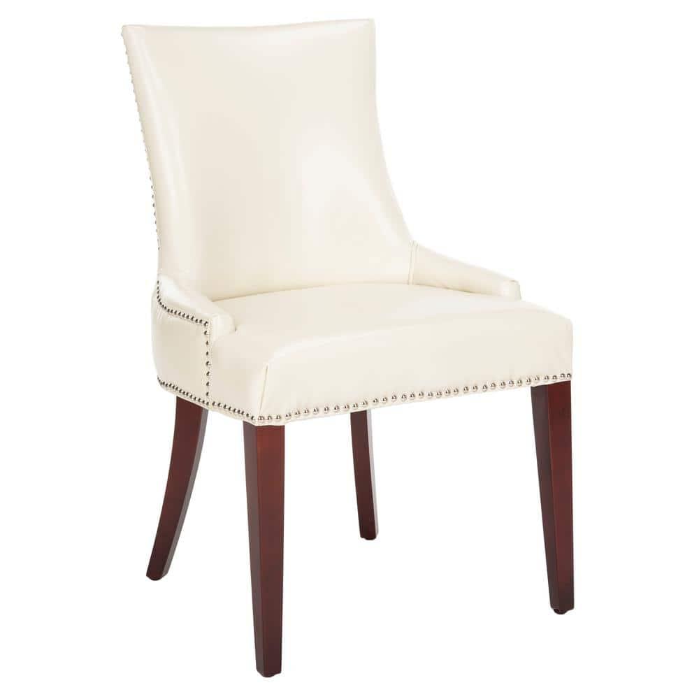 Becca 19''H Dining Chair with Silver Nail Heads - Cream/Leather - Safavieh