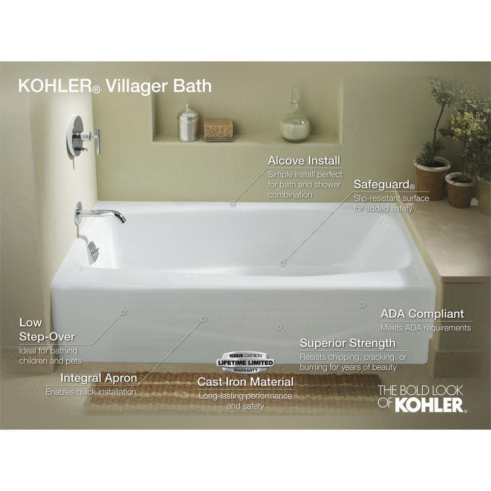 Villager 60" x 30" Alcove Soaking Cast Iron Bathtub