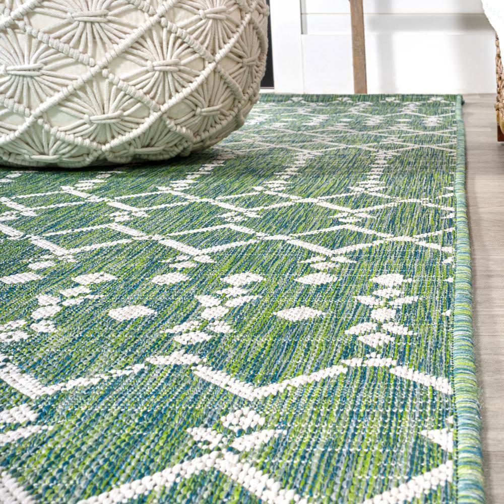 3' x 5' Ourika Moroccan Geometric Textured Weave Indoor/Outdoor Area Rug, Green/Cream - JONATHAN Y