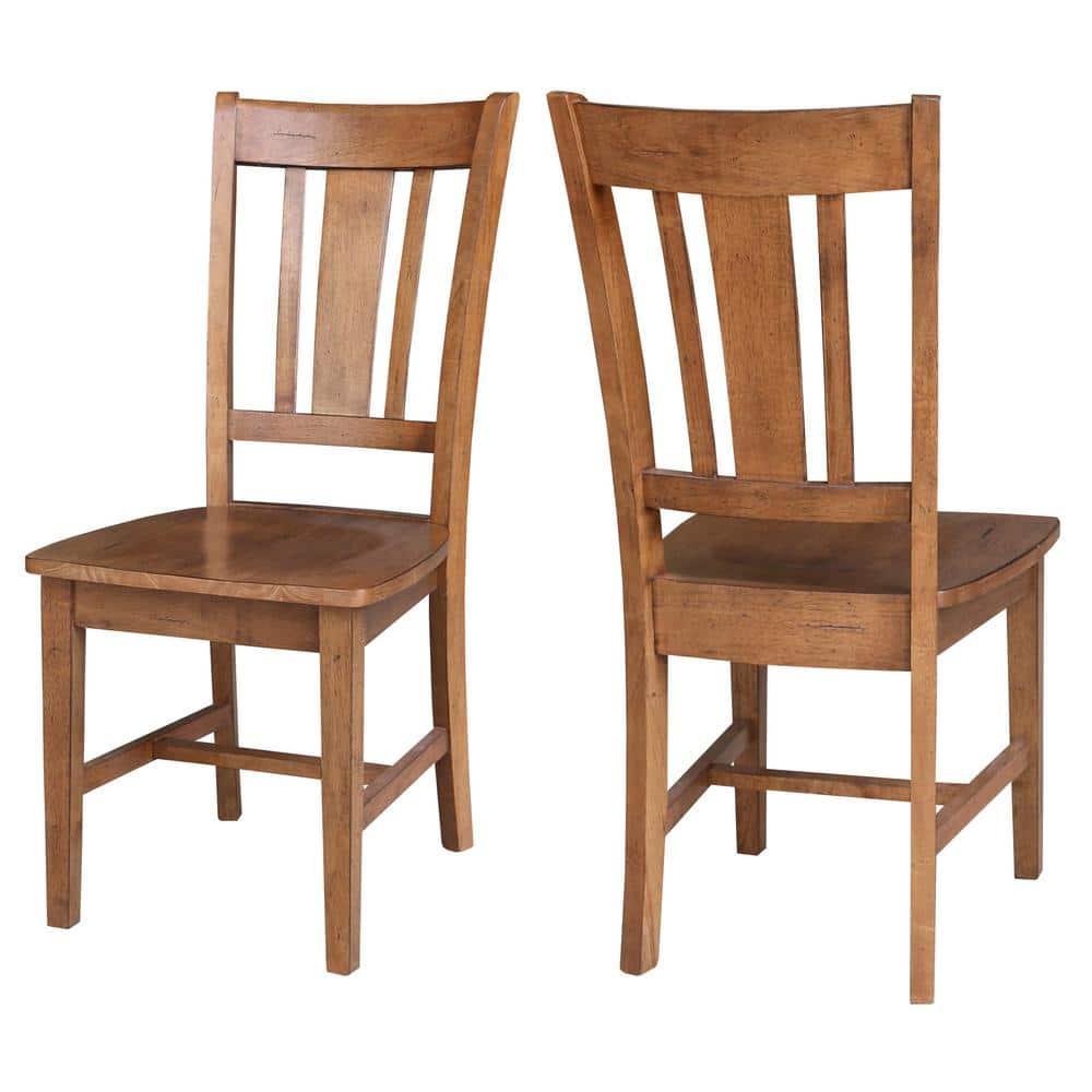 Set of 2 San Remo Splat Back Chairs Distressed Oak - International Concepts: Solid Wood, Parawood Material, Mid-Century Style