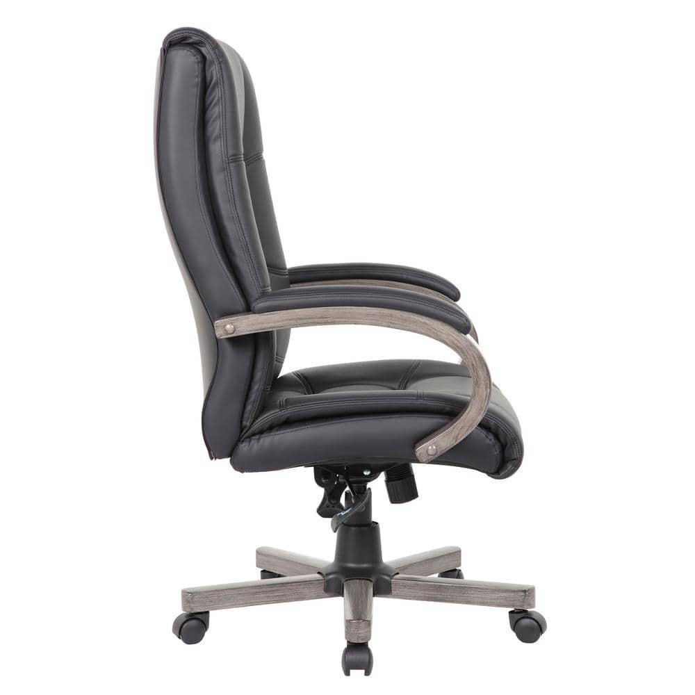 Boss Office Products High Back Wood Finished Executive Chair, Black Upholstery/Grey Wood