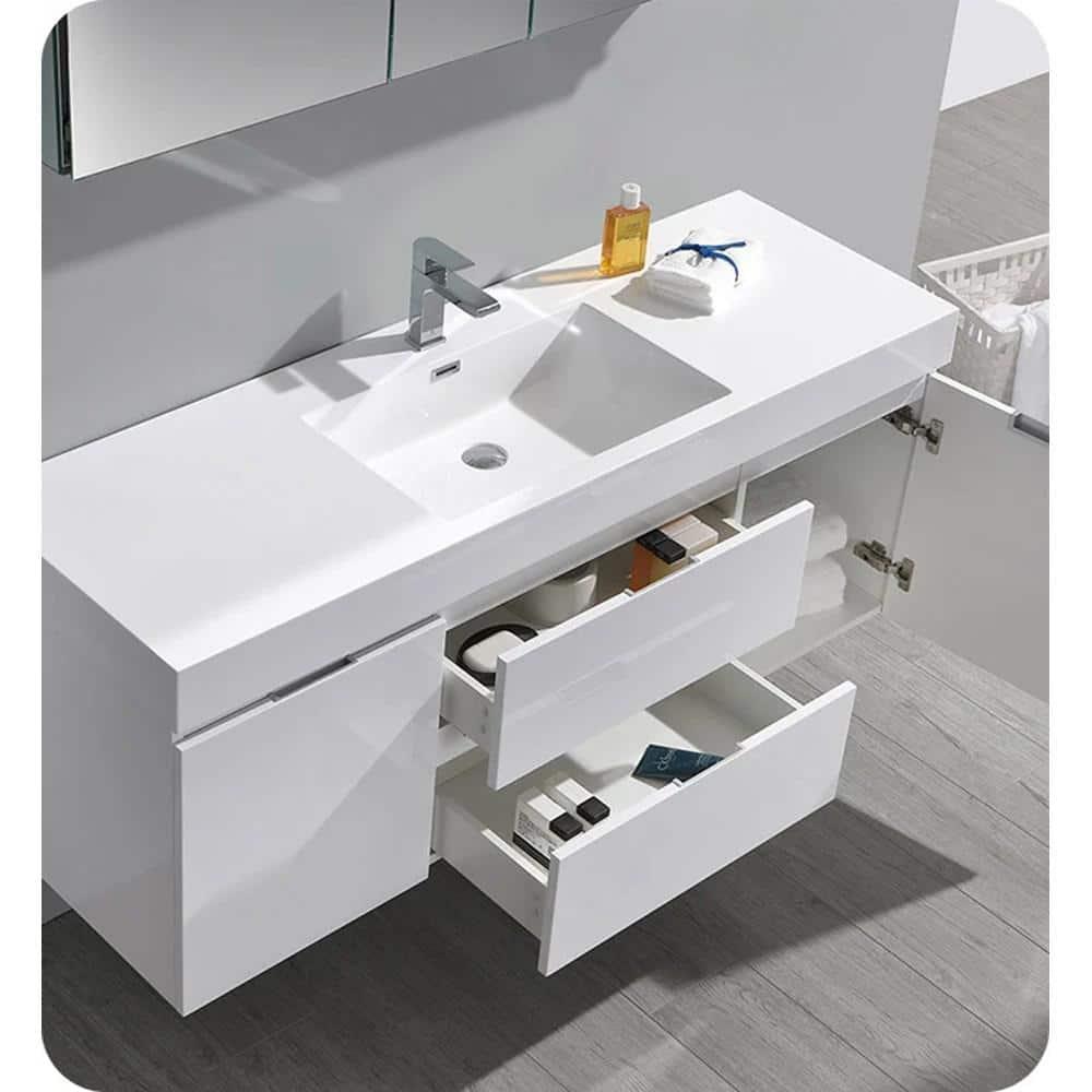 Valencia 60" Wall Mount Single Sink Bathroom Vanity with Top and Sink (Faucet Not Included)