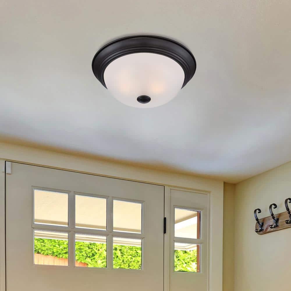 1257M-ORB-W-Designers Fountain-13 Inch 2 Light Flush Mount-Oil Rubbed Bronze Finish-Etched Glass Color