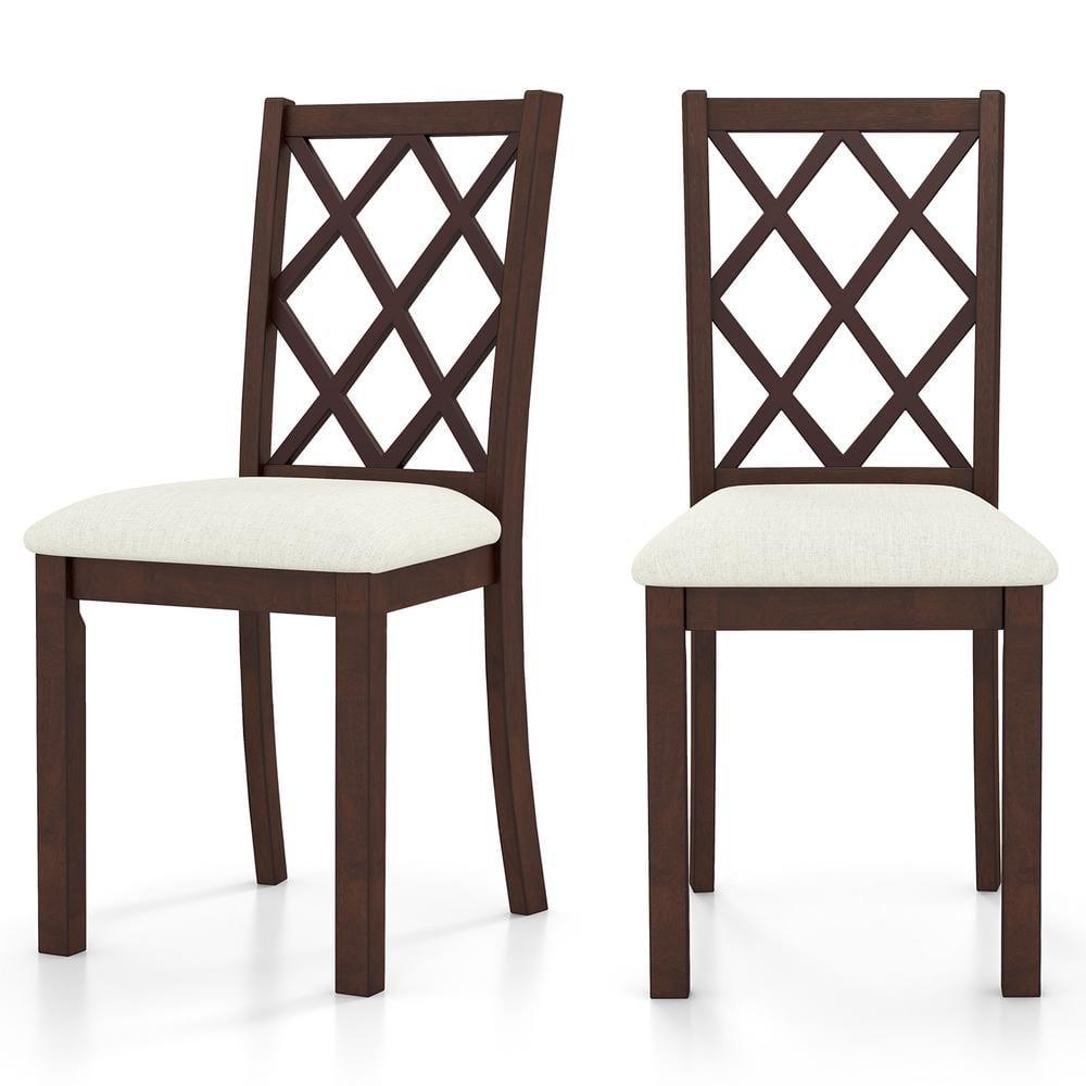 Spaco Dining Chair Set of 2 Wood Kitchen Chairs with Upholstered Seat Cushion and Rubber Wood Legs-Brown, Lounge Chair, Dining Room Chair for Kitchen, Dining, Bedroom, Living