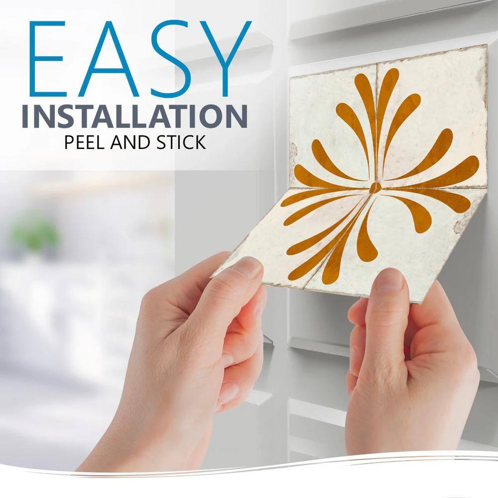 Mi Alma Green Beige Gold Vintage Flower Peel & Stick Tiles - Vinyl Backsplash 8x8