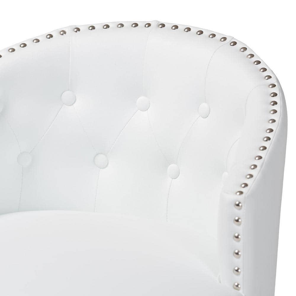Set of 2 Avril Faux Leather Tufted Swivel Barstool with Nailhead Trim - White - Baxton Studio: Espresso Brown Legs, Rubberwood Frame