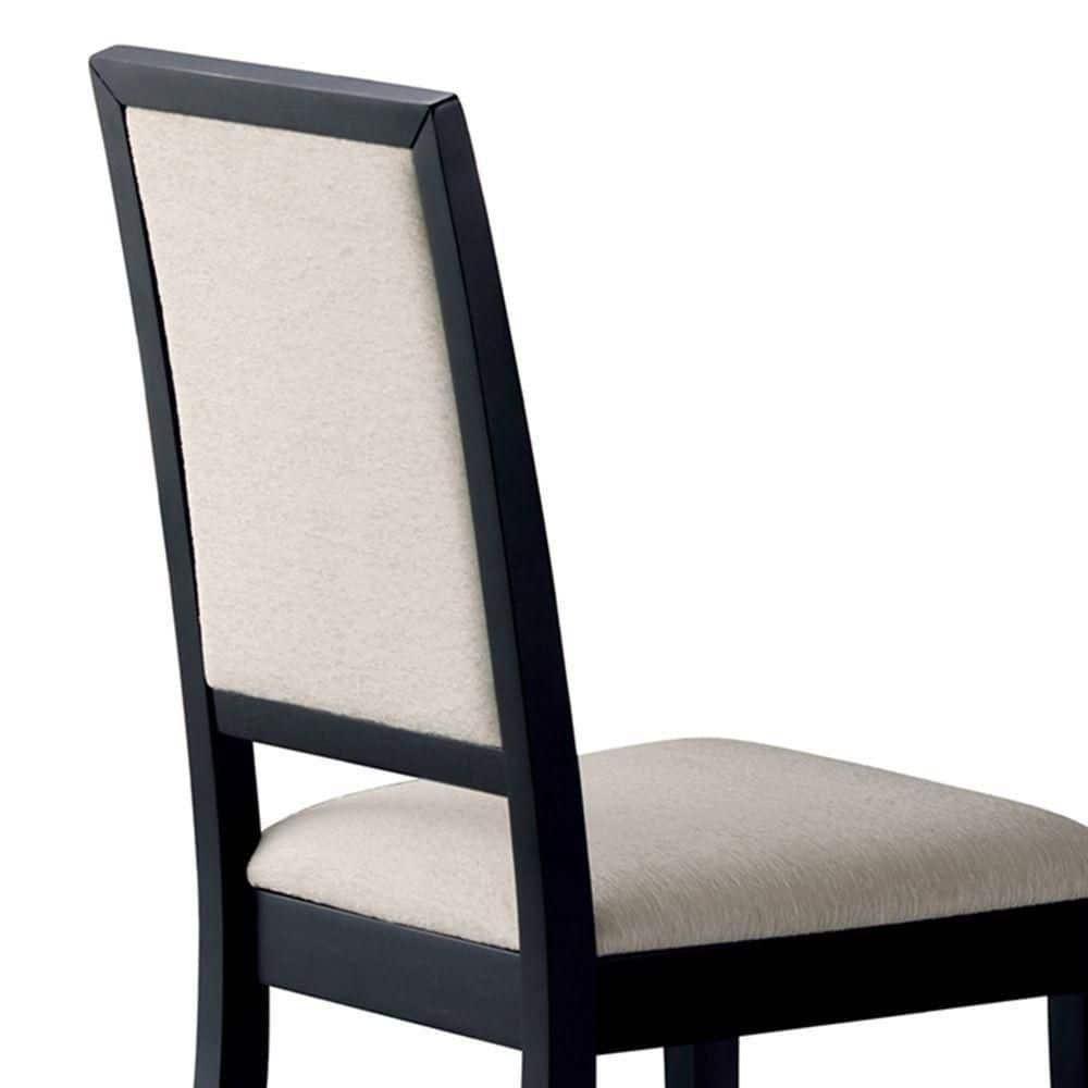 Benzara Wooden Dining Side Chair With Cream Upholstered seat And Back, Black, Set of 2
