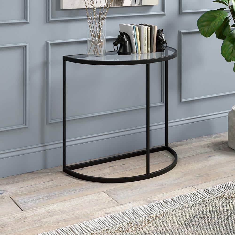 Evelyn&Zoe Verlaine 32" Wide Demilune Console Table, Blackened Bronze