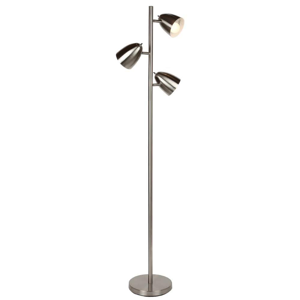 Brightech Jacob 64" Modern 3-Light Adjustable LED Floor Lamp with Silver Finish and Metal Cone Shades, Bulbs Included