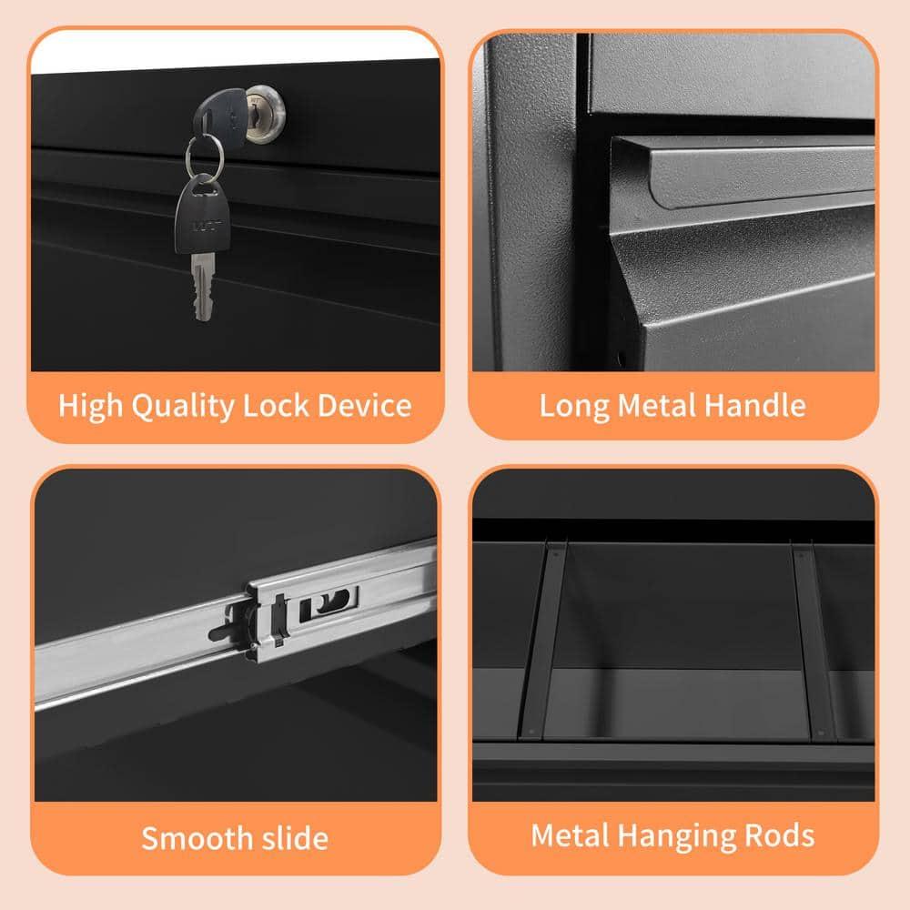 Black Metal 3-Drawer Lockable Lateral File Cabinet