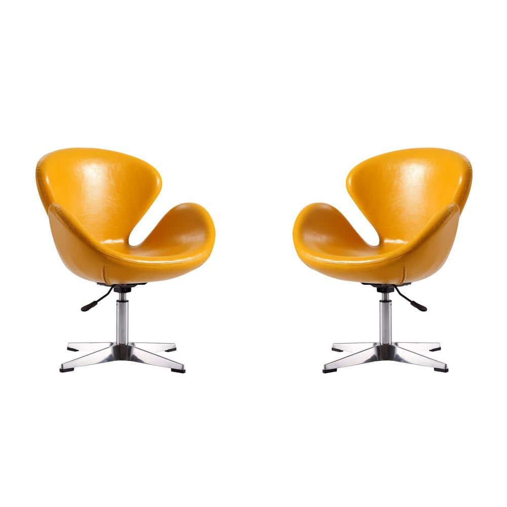 Set of 2 Raspberry Faux Leather Adjustable Swivel Chairs Yellow - Manhattan Comfort