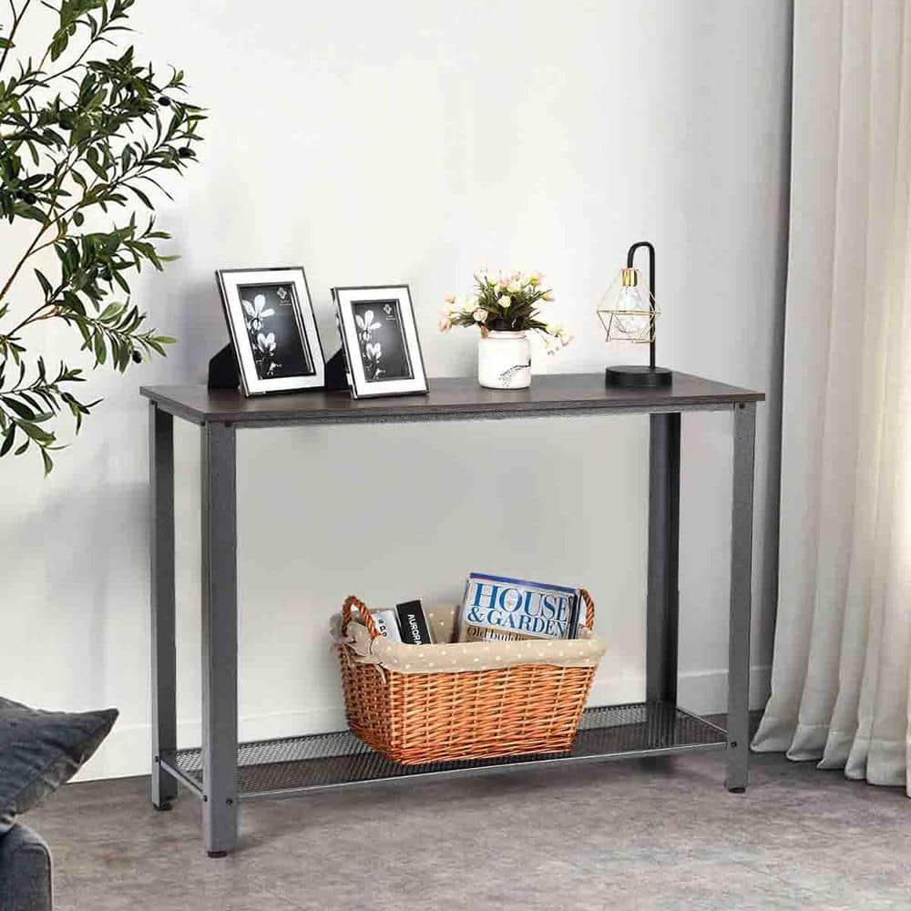 Costway Console Sofa Table W/ Storage Shelf Metal Frame Wood Look Entryway Table Black