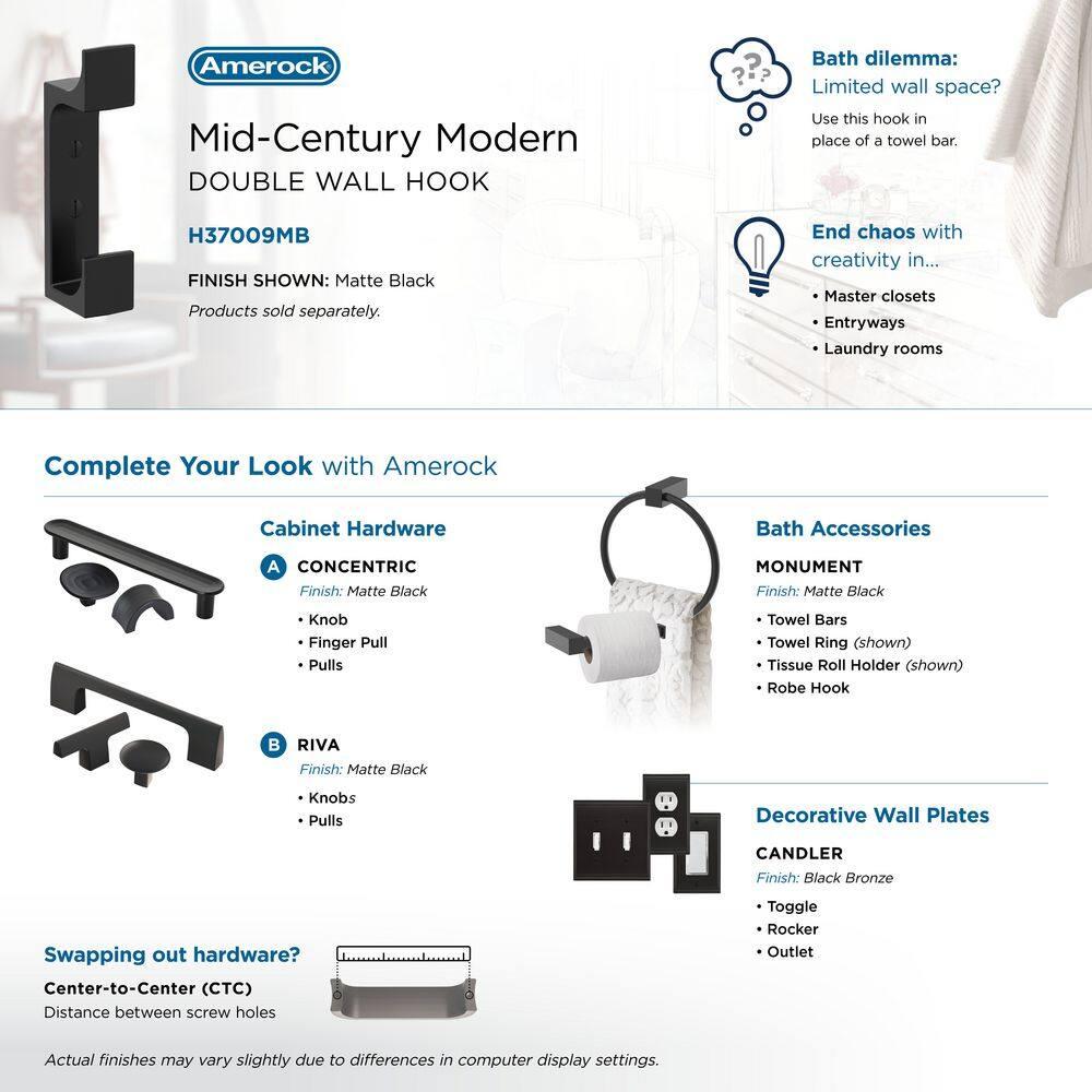 Amerock Bray Contemporary Double Prong Decorative Wall Hook