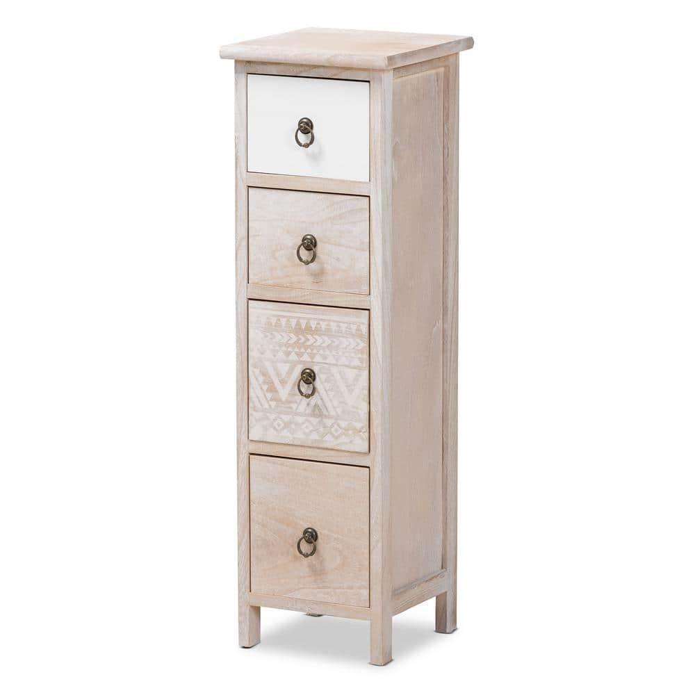 Baxton Studio Seanna Wood 4 Drawer Storage Unit Light Brown: Farmhouse Style Accent Cabinet, No Assembly Required