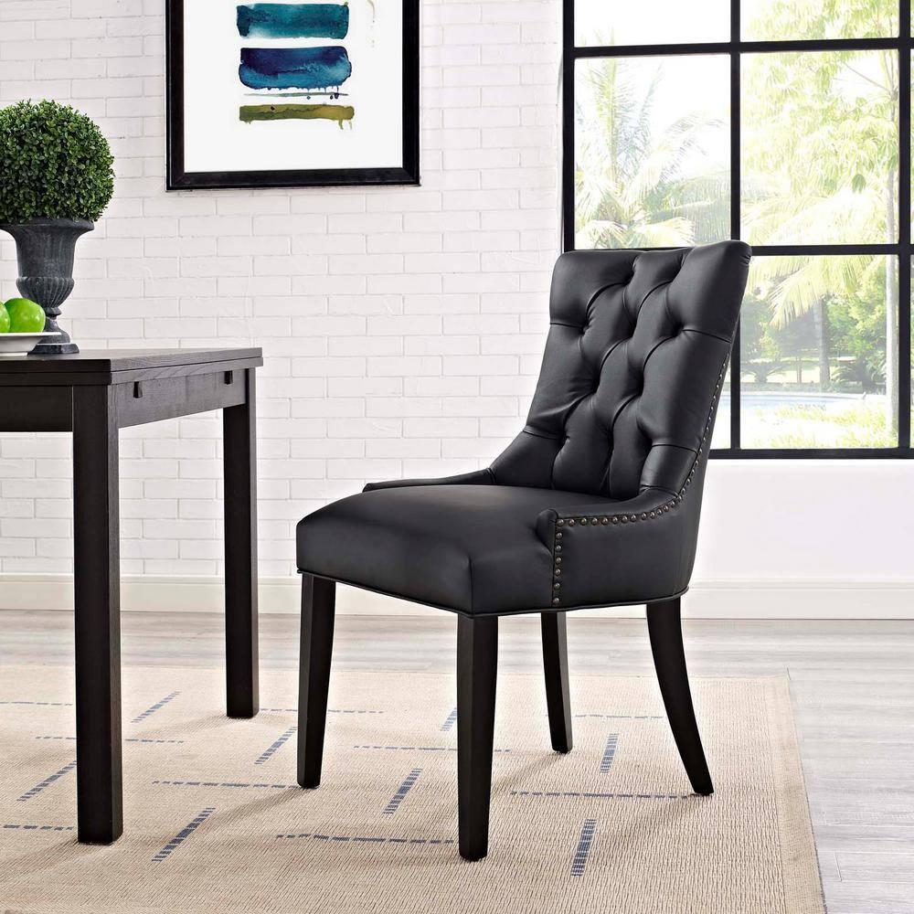 Modway Regent Vinyl Dining Chair Black: Upholstered, Wood Frame, Spot Clean, No Tools Assembly