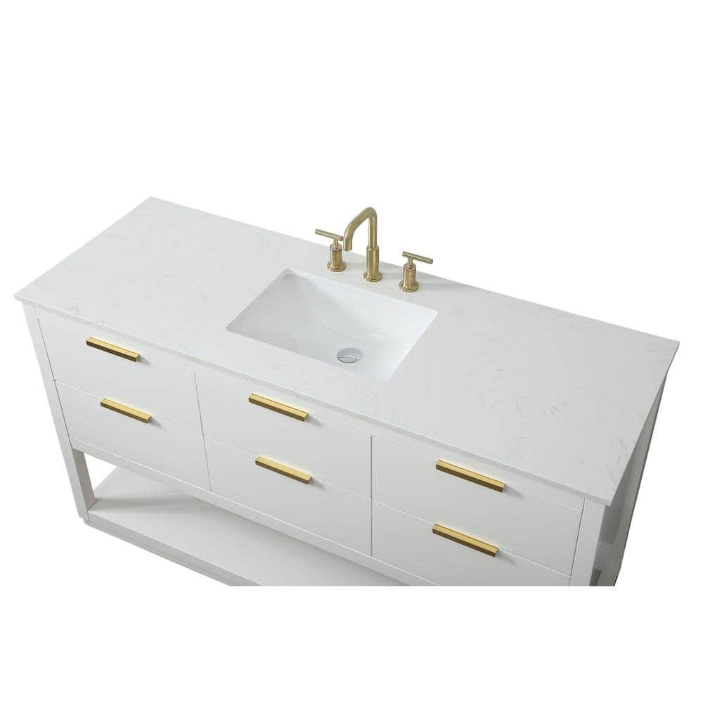 Elegant Decor Larkin 60" Solid Wood MDF Single Bathroom Vanity in White Finish