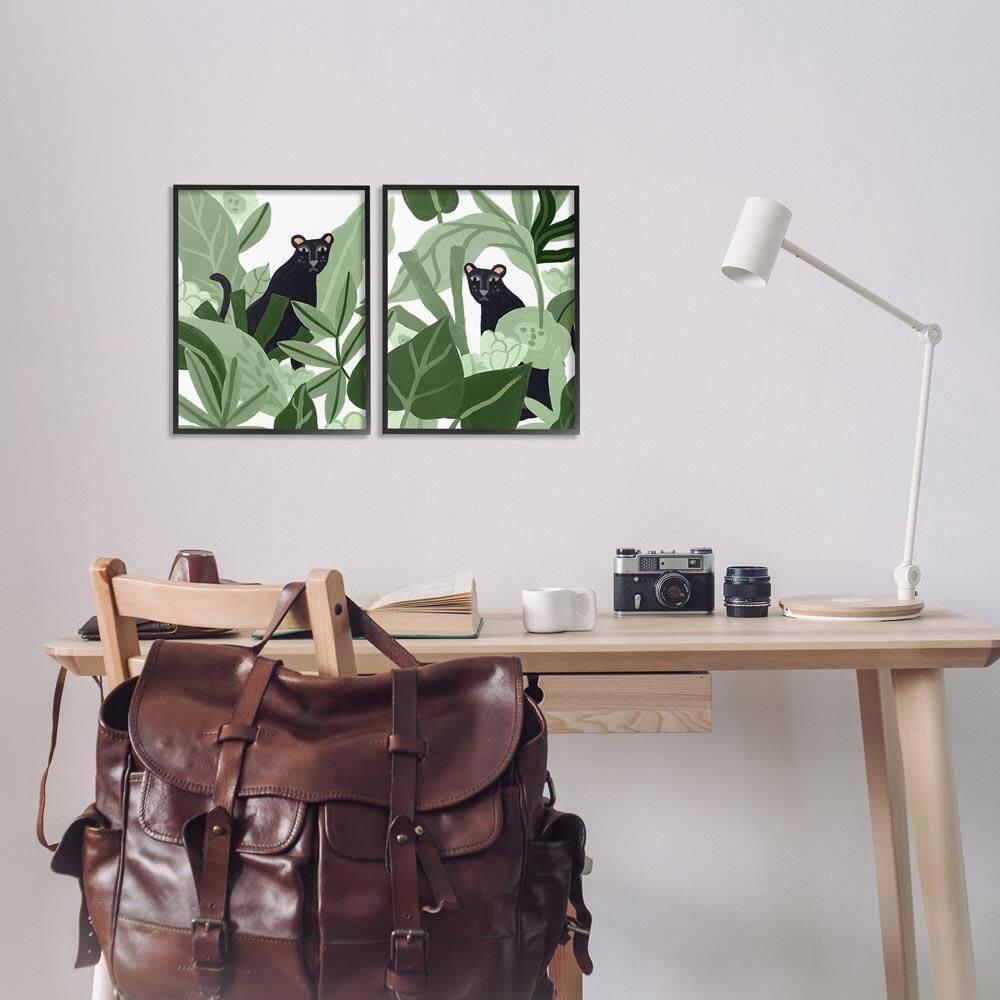 Stupell Industries Panthers Among Tropics Animals Painting Black Framed Art Print Wall Art, 11 x 14, Set of 2