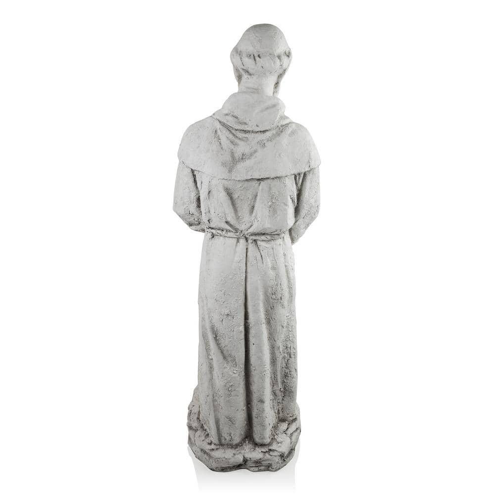 45 in. Tall Outdoor Saint Francis Birdbath Statue Yard Art Decoration, Light Gray