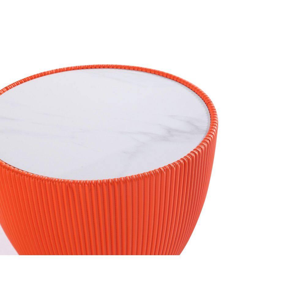 Manhattan Comfort 2pc Anderson Modern Leatherette Upholstered End Table Set Orange: Faux Marble, No Assembly Required