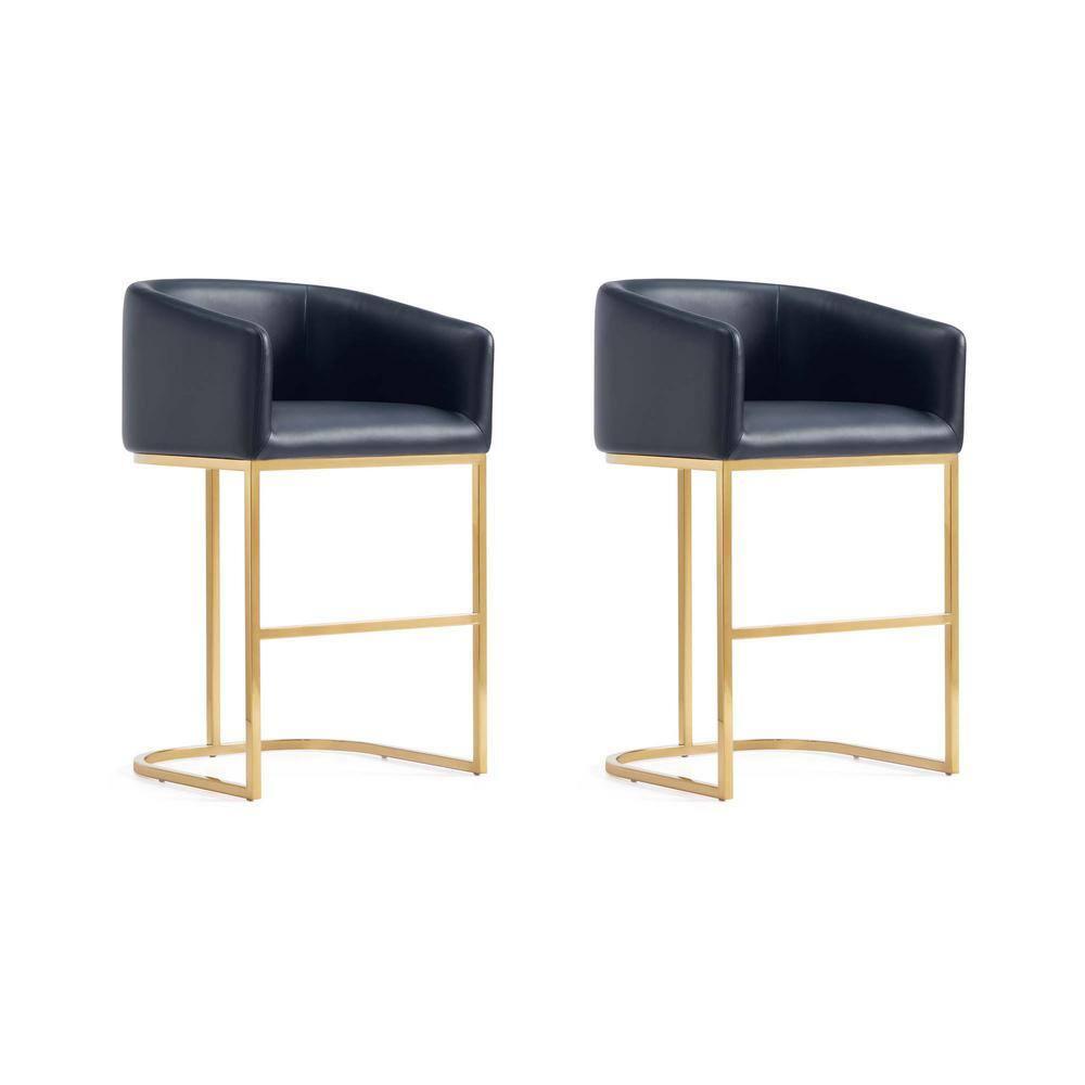 Manhattan Comfort Set of 2 Louvre Counter Height Barstools Black/Titanium Gold