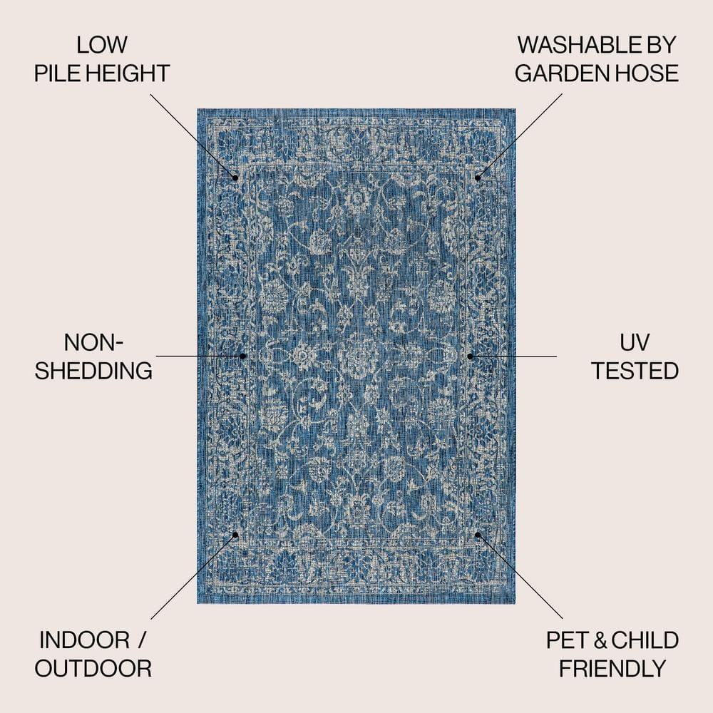 JONATHAN  Y Santa Monica Tela Textured Weave Floral 4 x 6 (ft) Loomed Polypropylene Navy/Gray Rectangular Indoor/Outdoor Border Coastal Area rug