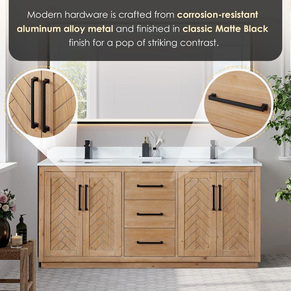 Anais 72" Wood Vanity in Light Brown with White Composite Stone Top with Mirror