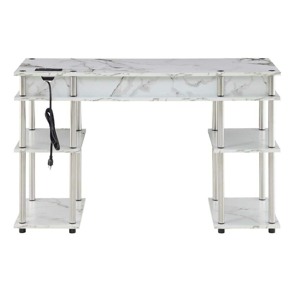 Adult, Designs2Go No Tools 30 in. Tall Student Desk w/ Charging Station & Shelves, White Faux Marble