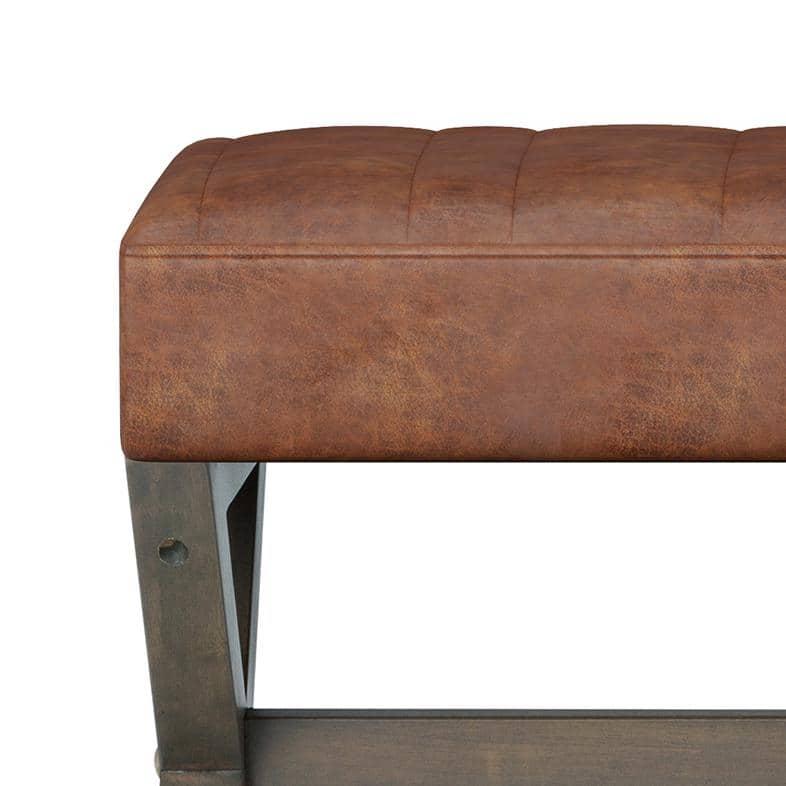 Simpli Home Salinger 48"W Large Ottoman Bench in Distressed Vegan Leather with Solid Wood Frame