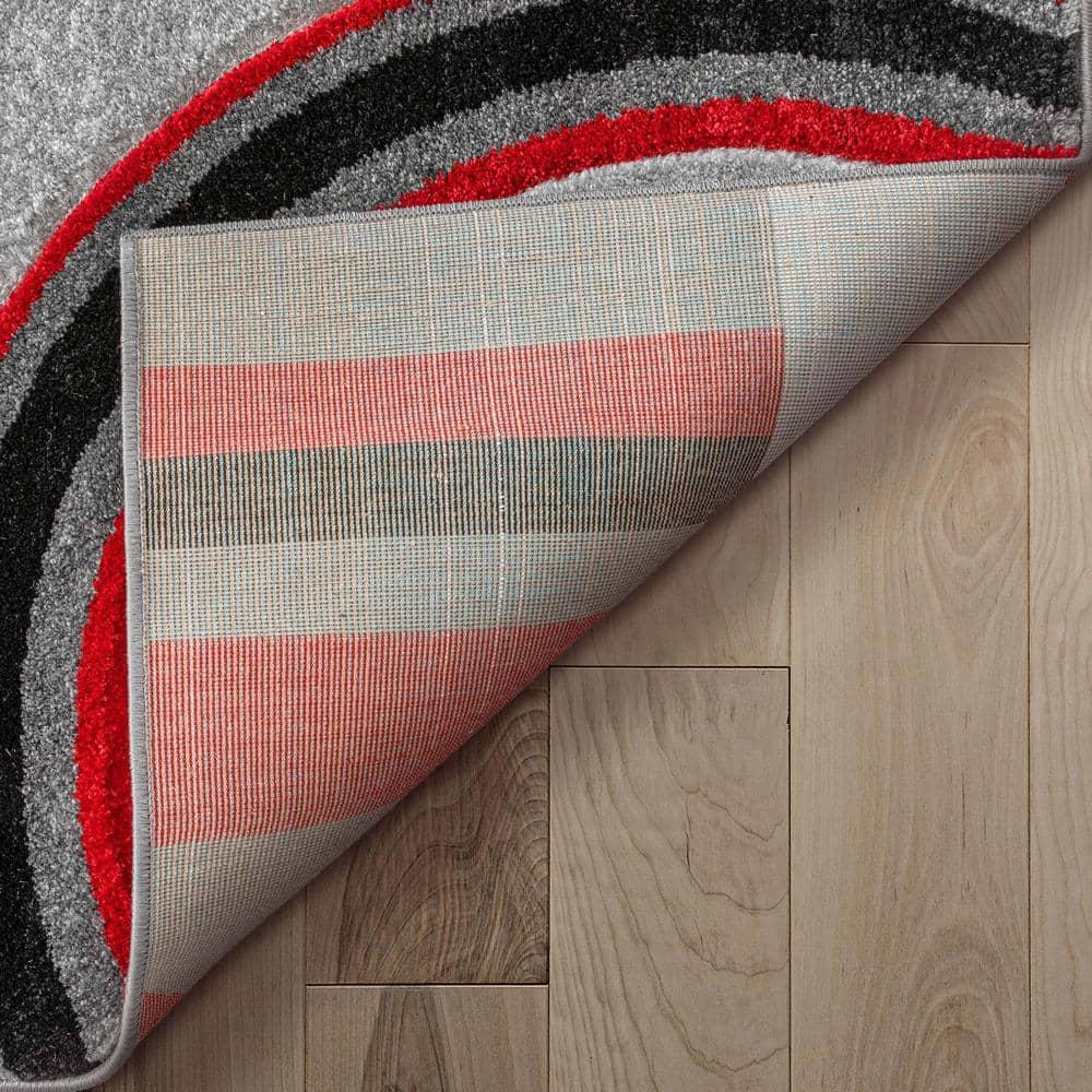 Well Woven Ruby Galaxy Waves Modern Geometric Grey & Red 6'7" x 9'3" Area Rug