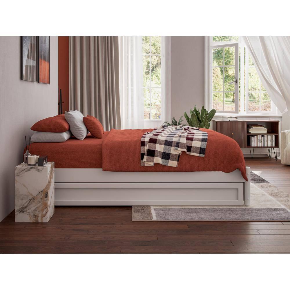 AFI Furnishings AFI Barcelona Full Solid Wood Panel Platform Bed with Twin Trundle in White