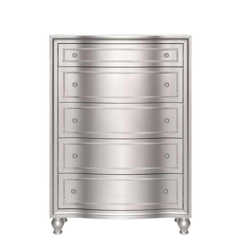 New Classic Furniture Reflections 4-Pc Wood Queen Bedroom Set (B/Dr/Mr/Ch), Silver