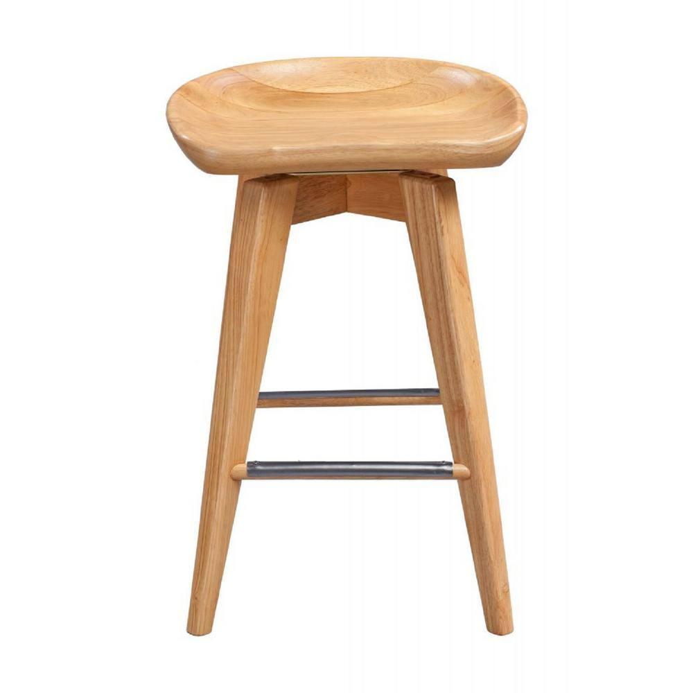 24" Bali Swivel Counter Height Barstool Hardwood/Natural - Boraam: Flared Legs, Backless Design