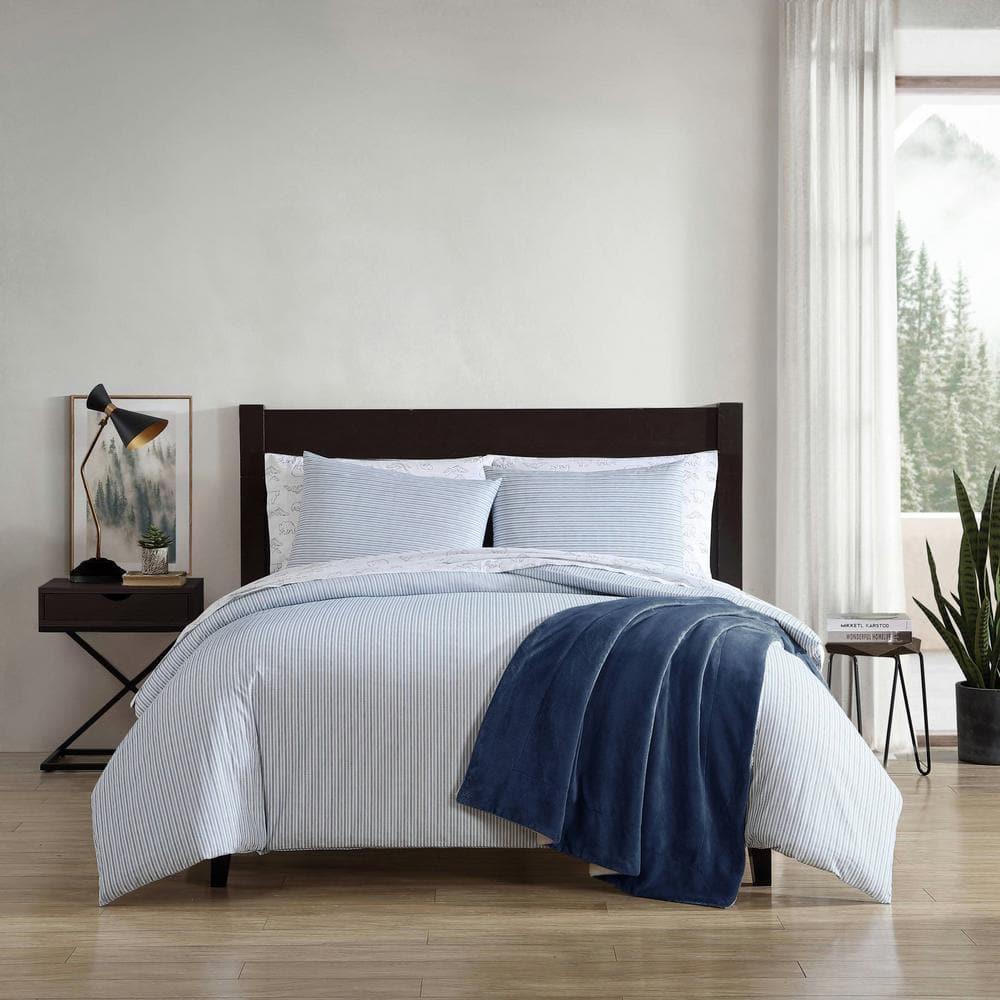 Eddie Bauer Eddie Bauer Ticking Stripe Navy Cotton Percale Duvet Cover Set