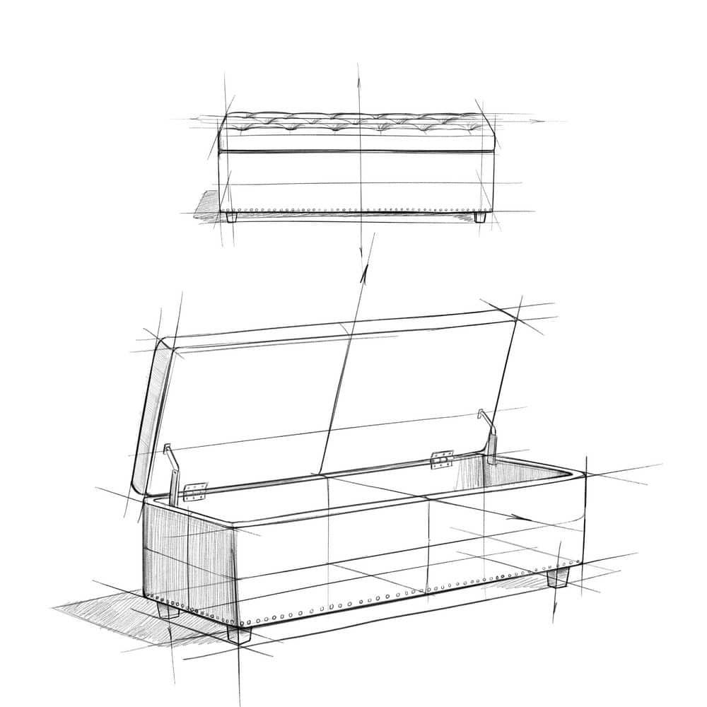 Simpli Home Hamilton 48"W Upholstered Storage Ottoman Bench with Lift-Top Lid, Tufted Design, and Nailhead Trim