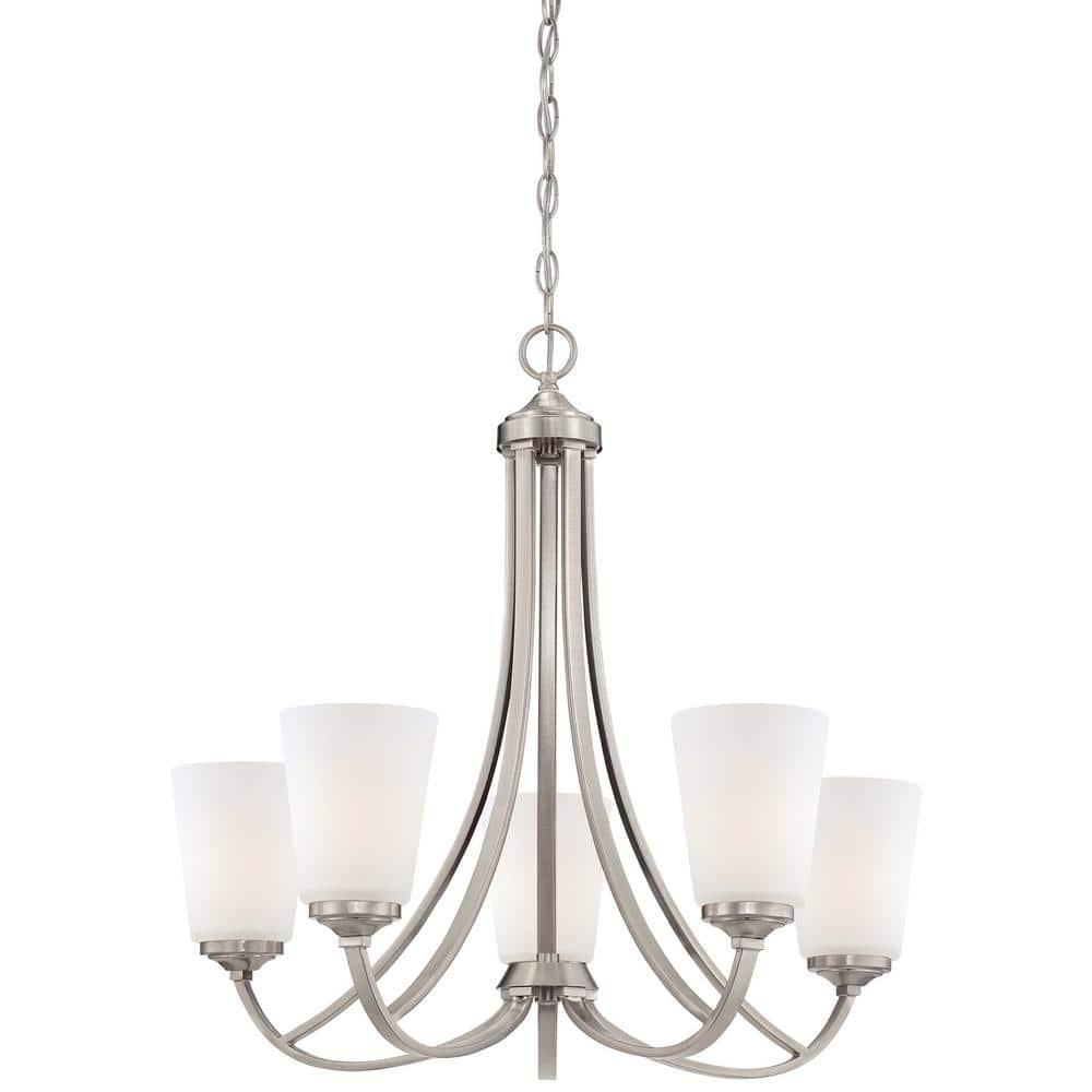 Minka Lavery Chandelier Lighting 4965-84, Overland Park Glass 1 Tier with Shades, 5 Light, Nickel